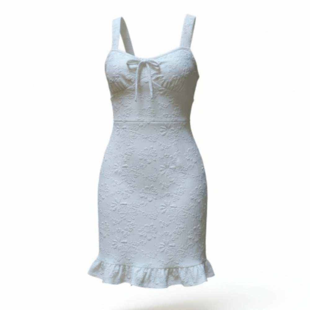 Full Tilt White Summer Dress Mini Flower Details